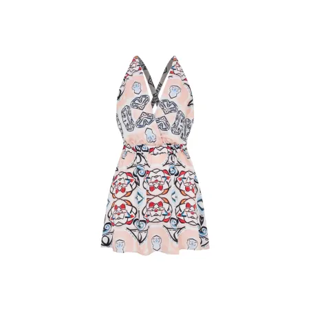 Multicolor Viscose Mini Flare Dress with Artistic Print