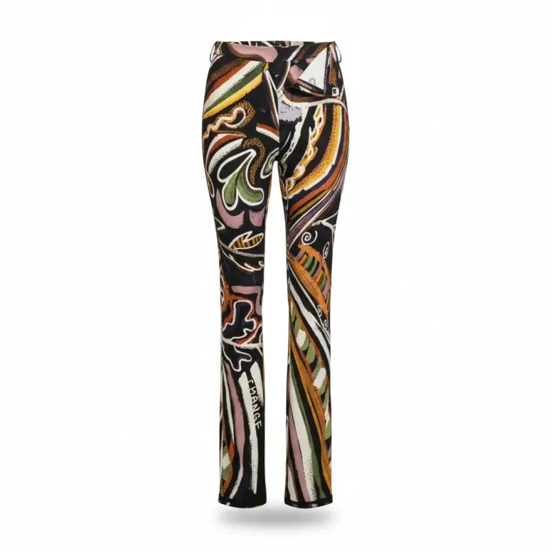 Multicolor Viscose Flare Pants with Artistic Print