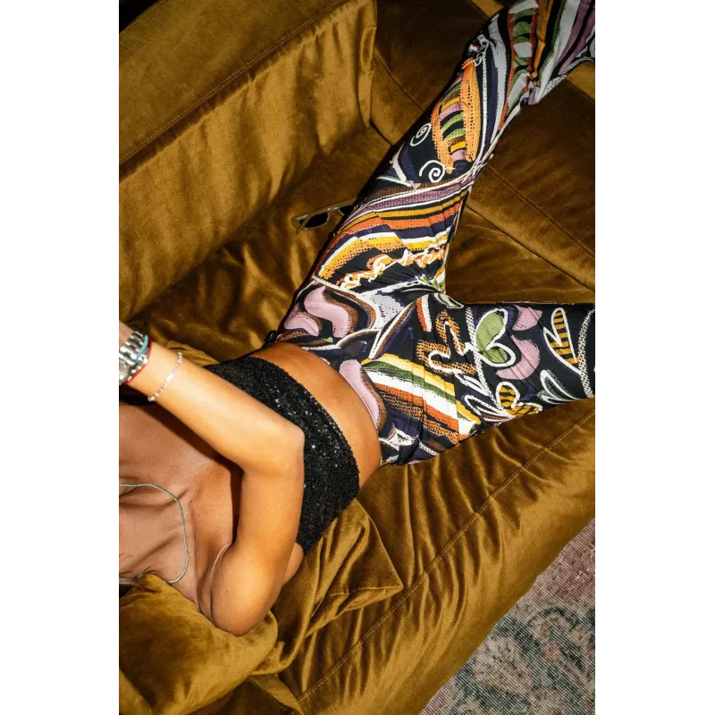 Multicolor Viscose Flare Pants with Artistic Print