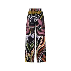 Black Viscose Palazzo Pants with Artistic Print