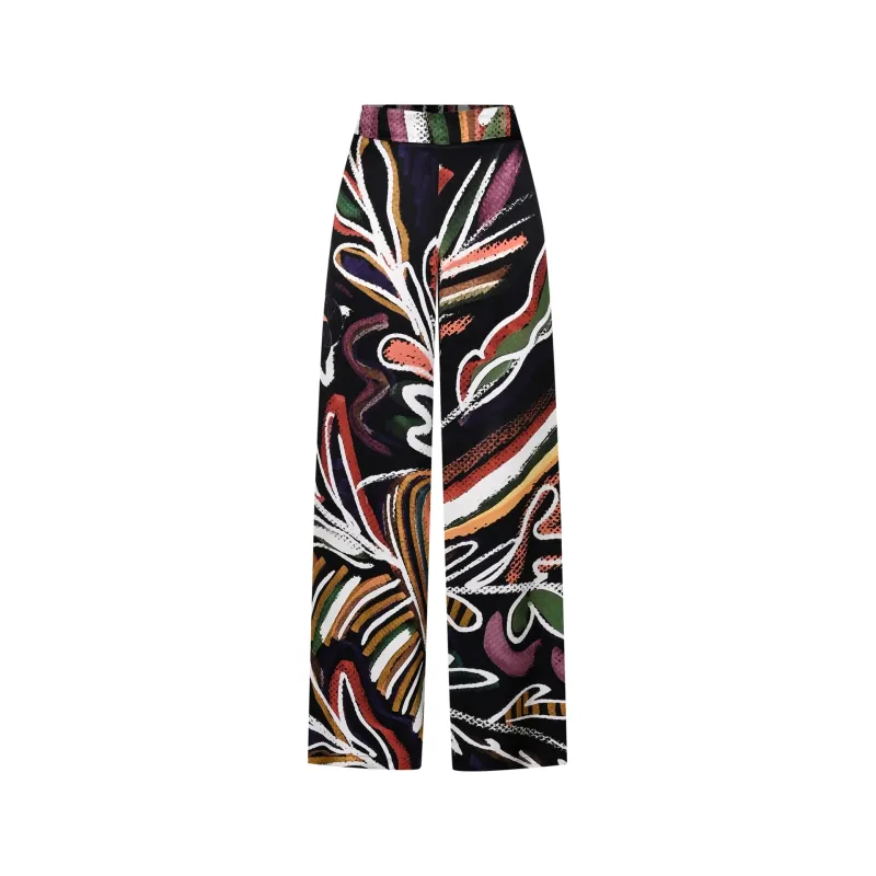 Black Viscose Palazzo Pants with Artistic Print