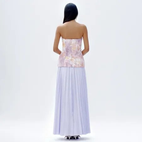 Lilac Recycled Polyester Strapless Pleated Gown