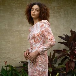 Coral Linen Hazel Long Sleeve Maxi Dress