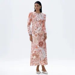 Coral Linen Hazel Long Sleeve Maxi Dress