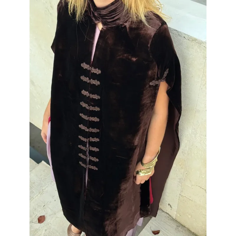 Cocoa Brown Silk Velvet Sisi Cape