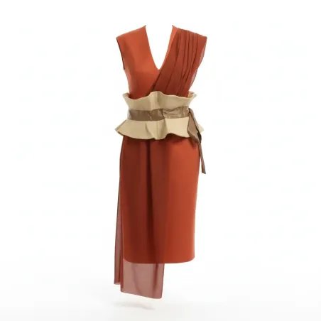 Burnt Orange Twill-Organza Maria Jumpsuit