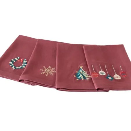 White Burgundy Linen Christmas1 Tablecloth Napkin