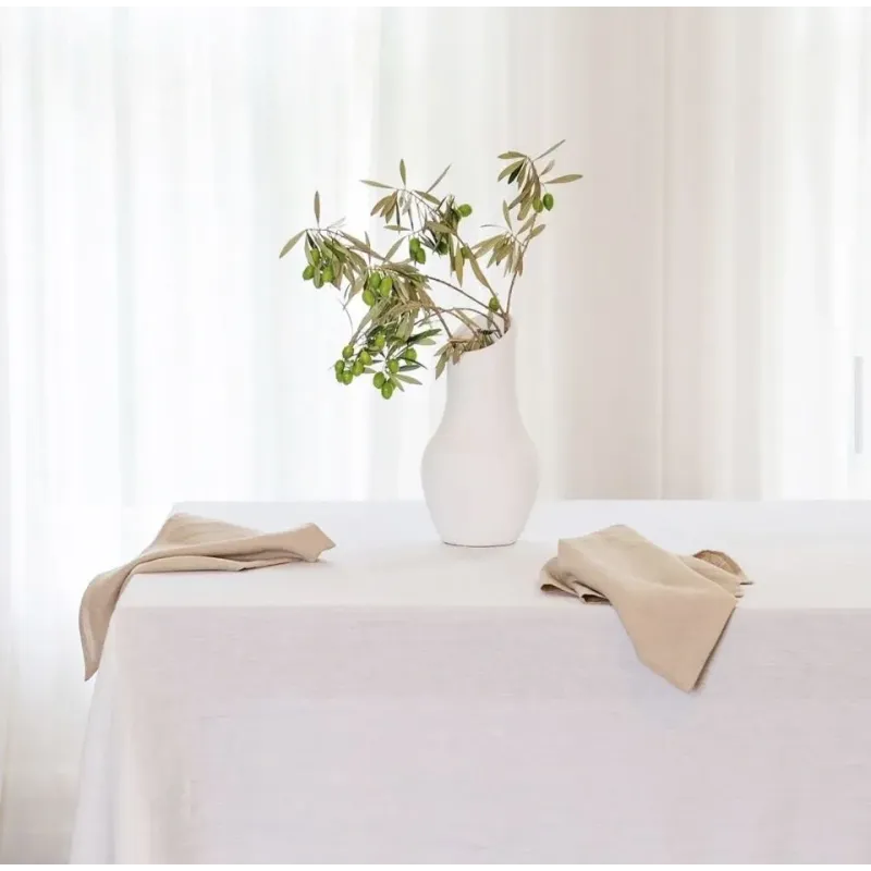 White Burgundy Linen Christmas Tablecloth Napkins