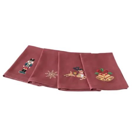 White Burgundy Linen Christmas Tablecloth Napkins