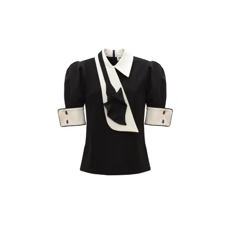 Black Statement Collar Cuff Blouse