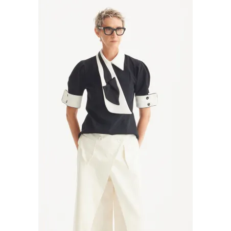 Black Statement Collar Cuff Blouse