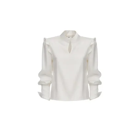 Ivory Satin Bishop Sleeve Blouse