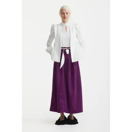 Ivory Satin Bishop Sleeve Blouse