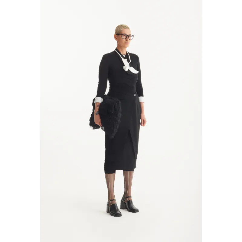 Black Fitted Formal Midi Dress