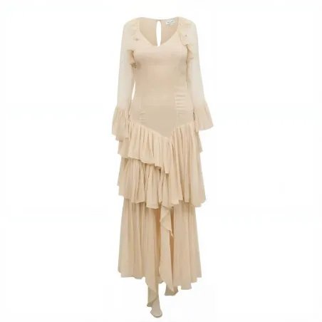 L’Odysse Beige Silk Dress – Elegant Silk Evening Dress | LUMEME