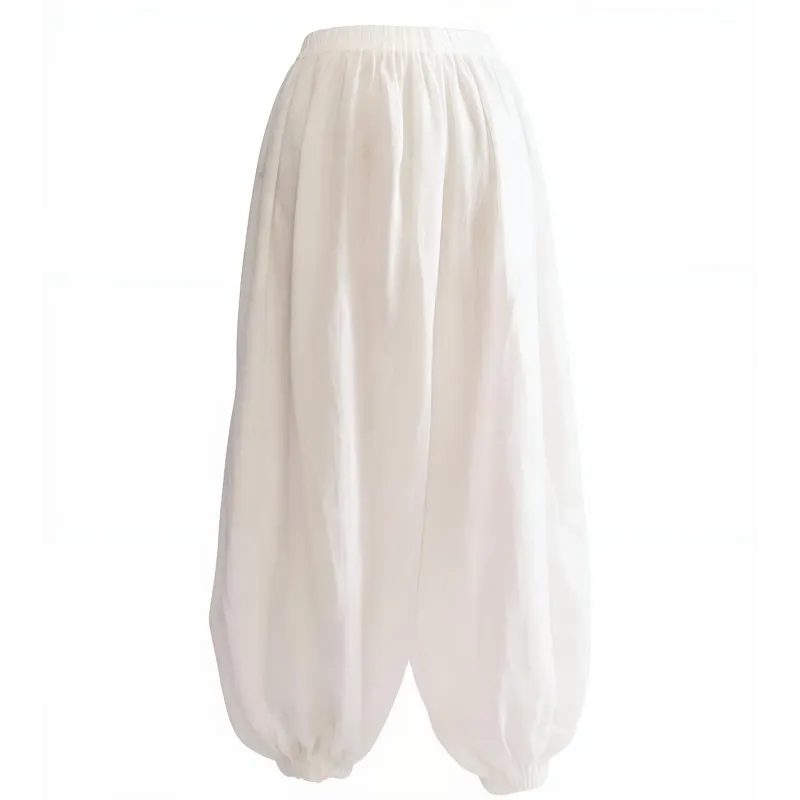 Draped White Balloon Pants
