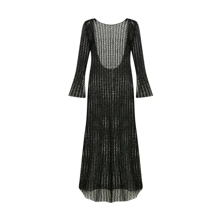 Riona Open-Back Crochet Long Dress in Black