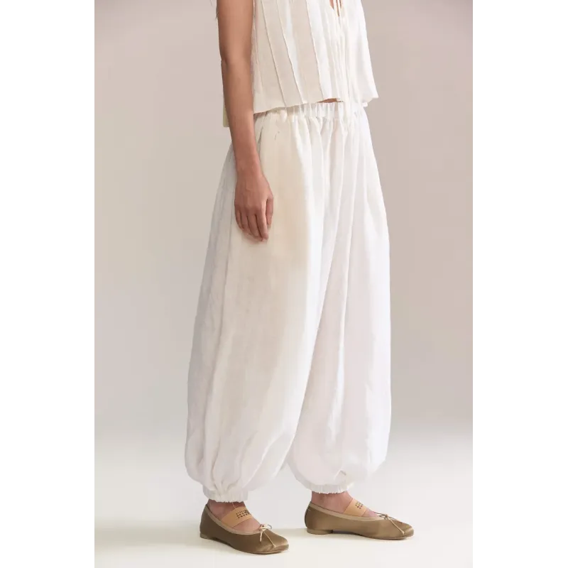 Draped White Balloon Pants