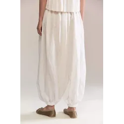 Draped White Balloon Pants