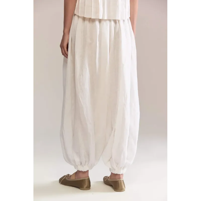 Draped White Balloon Pants
