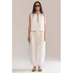 White Pleated Linen Top