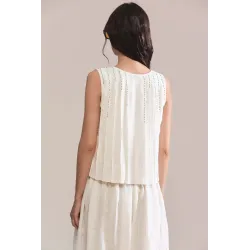 White Pleated Linen Top