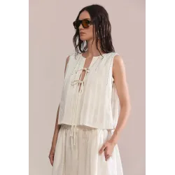White Pleated Linen Top