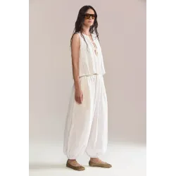 White Pleated Linen Top
