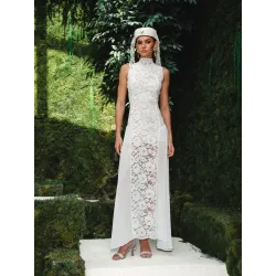 ELAIA  CHANTILLY LACE CREAM DRESS