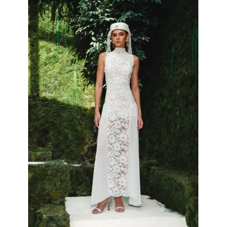 ELAIA CHANTILLY LACE CREAM DRESS