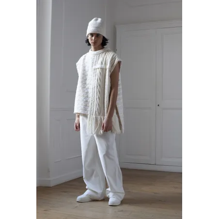 COTTON WHITE SLEEVELESS SWEATER MEN