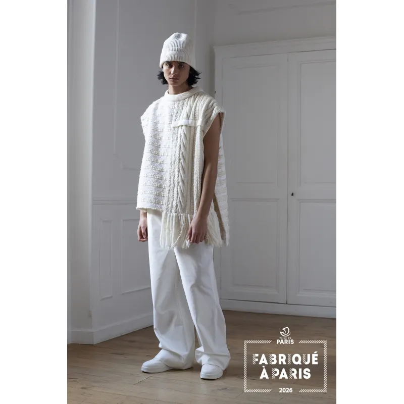 COTTON WHITE SLEEVELESS SWEATER MEN