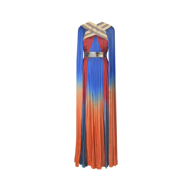 GRADIENT CHIFFON AND TULLE KAFTAN DRESS