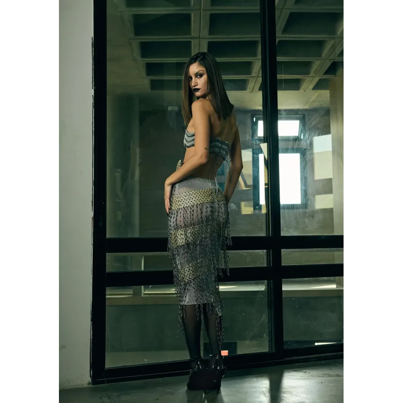 HANDWOVEN SPIRAL SKIRT WITH FRINGES