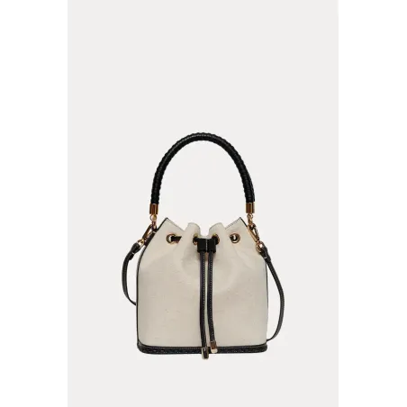 Bucket Bag Linen-Black Leather