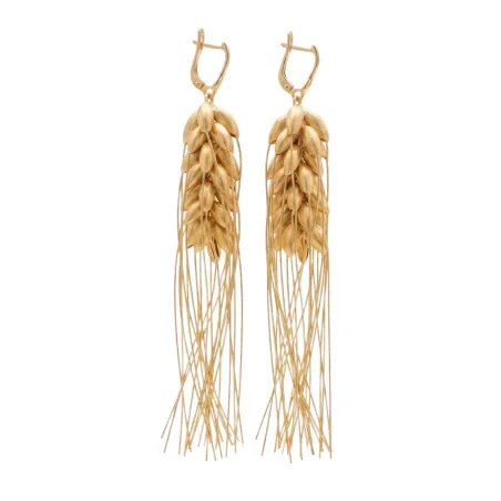 Gold Wheat Grains Earrings Oversized