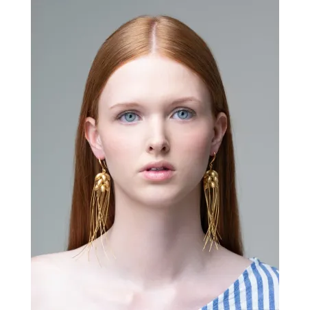 Gold Wheat Grains Earrings Medium