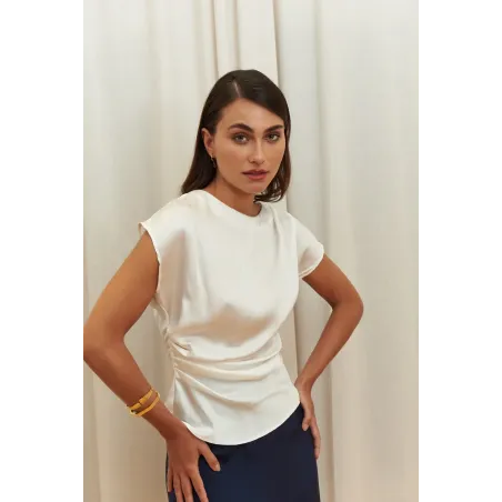 Pearl Draped Silk Top